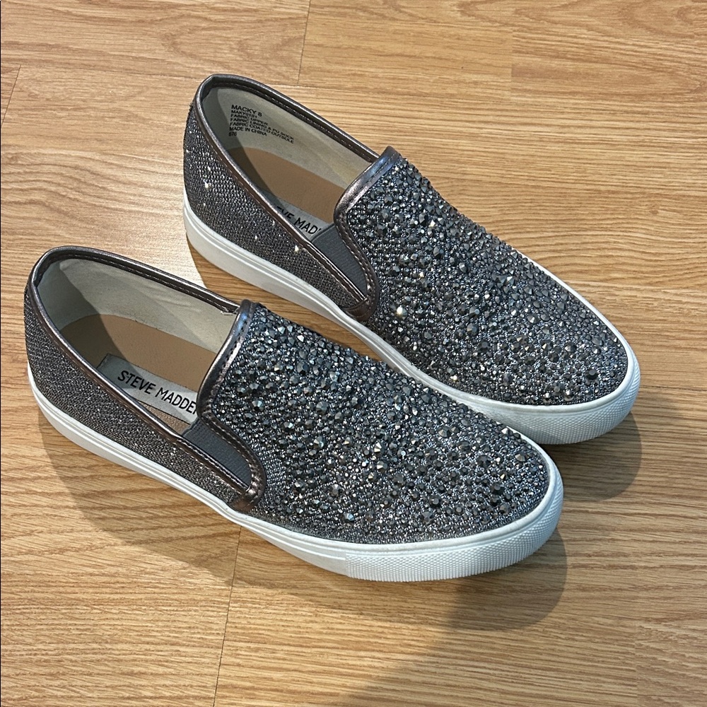 Steve Madden Women's Sparkling Slip-On Sneakers - Silver and gray